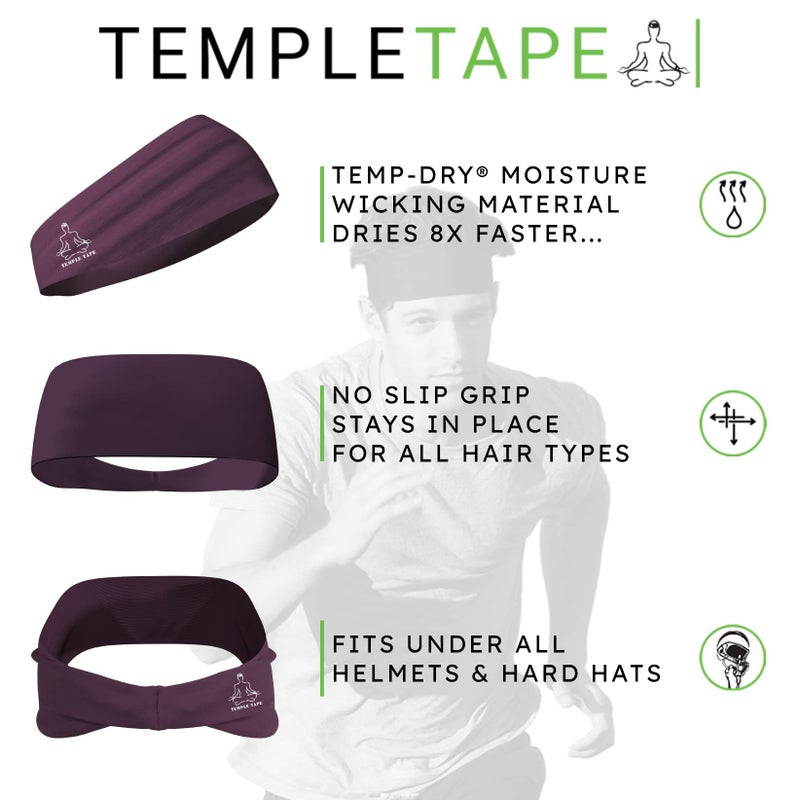 Temple Tape Four Inch Moisture Wicking Workout Sweatband; Absorbs & Evaporates Sweat 8X Faster - Deep Purple - Image 5